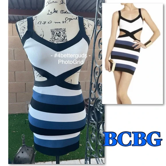 BCBGMaxAzria Elle Cutout Bandage Stripe Body-con Color block Mini Dress Small - Picture 16 of 16